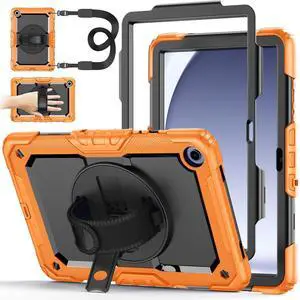 Case for Samsung Galaxy Tab A9+/A9 Plus 11 Inch 2023(SM-X210/X216/X218), Ubearkk Full-Body Drop Protection Case with Screen Protector, 360° Rotating Stand and Hand/Shoulder Strap, Orange