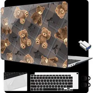 MEEgoodo for MacBook Air 13.3 inch Case 2021 2020 2019 2018 A2337 M1 A2179 A1932, Laptop Shell for MacBook Air M1 with Keyboard Webcam Cover & Trackpad Film & Type C Adapter,Cute Little Bear