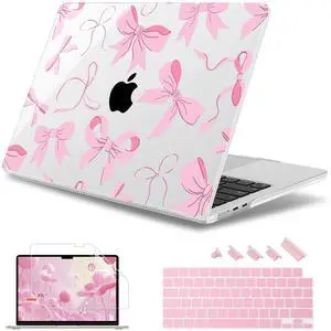 May Chen [2025 New Pattern] for MacBook Air 13.6 inch Case M2 M3 M4 Chip Model: A2681 A3113 A3240, 2022-2025 Release, Plastic Hard Shell Cover with Screen Protector & Keyboard Skin - Pink Bows