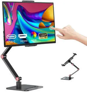 Touchscreen Portable Monitor, 14 Inch 1200P Ultra-Slim Lightweight Bezel Less HDR FHD IPS Touchscreen Display, Travel Monitor with Stand and Speakers, HDMI USB-C External Screen for Laptops and PC