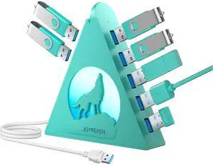 JoyReken Green 7-Port USB 3.0 Hub,Vertical USB Hub Tower with RGB Lighting & 5Gbps Data Speed, 2FT Cable - Gaming USB Hub Splitter for PC, Desktop, Laptop, PS5, Xbox, Flash Drives