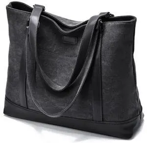 Laptop Bag for Women - Teacher Canvas Tote Bag with Compartments, Work Tote Bag for Travel Office 15.6 Inch