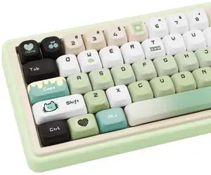 COOMICKEY Gradient Green Cute Keycaps, Dye Sublimation PBT keycaps 60 75 100 Pecent, 145 Key Creamy Key caps, FOA Profile Custom Keyboard keycap for 61/64/68/84/87/100/104/108 Mechanical Keyboard