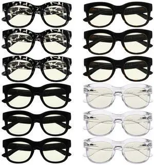 Eyekepper 12-Pack Blue Light Blocking Glasses for Women Thick Frame Computer Eyeglasses Ladies +0.00