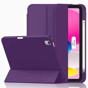 iMieet Case for iPad (A16)/iPad 10th Generation [11-Inch 2025/10.9 Inch 2022], Trifold Stand Smart Cover with Pencil Holder and Soft TPU Back, Supports Touch ID(Dark Purple)