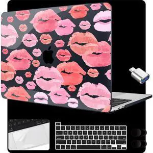 MEEgoodo for MacBook Pro 13 inch Case 2022 2021 2020 A2338 M2/M1 A2251 A2289 with Touch ID,Clear Laptop Hard Shell Cases with Keyboard Webcam Cover & Trackpad Film & Type C Adapter, Red & Pink Lips