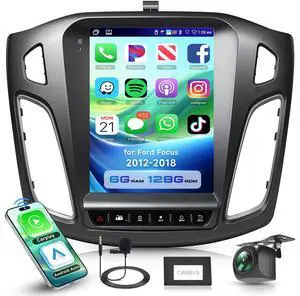 Orderich 6G+128G Car Radio for Ford Focus 2012-2018 with Wireless CarPlay Android Auto, 9.7 Inch Touchscreen Android Car Stereo with GPS WiFi Mirror Link SWC Bluetooth FM RDS DSP Backup Camera