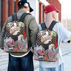 Yangtzone Cartoon Graffiti Backpack, Fashion Laptop Bag for Men & Women, Travel-Ready, Durable Travel/Work Backpack
