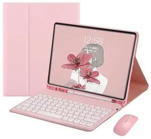 PboyiqiS Keyboard Case for iPad Pro 12.9 2022/2021/2020, Bluetooth, Round Key, Pink, with Mouse, Pencil Holder, Keyboard Removable PboyiqiS Keyboard Case for iPad Pro 12.9 2022/2021/2020, Bluetooth, Round Key, Pink, with Mouse, Pencil Holder, Keyboard Removable