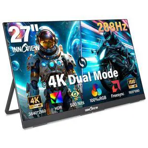 InnoView 27 Inch Monitor Dual Mode 4K UHD 120Hz/FHD 288Hz Portable Monitor for Laptop, USB-C, HDMI Computer Display HDR IPS Gaming Monitor, Kickstand, Speakers, for PC, MAC, Phone, PS4, Xbox, Switch InnoView 27 Inch Monitor Dual Mode 4K UHD 120Hz/FHD 288Hz Portable Monitor for Laptop, USB-C, HDMI Computer Display HDR IPS Gaming Monitor, Kickstand, Speakers, for PC, MAC, Phone, PS4, Xbox, Switch
