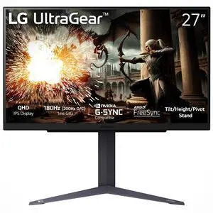 LG 27GS75QX-B 27-inch Ultragear QHD (2560x1440) Gaming Monitor, 180Hz (O/C 200Hz), 1ms, IPS, NVIDIA G-SYNC Compatible, AMD FreeSync, HDR10, Tilt/Height/Pivot Stand, HDMI, DisplayPort, Black LG 27GS75QX-B 27-inch Ultragear QHD (2560x1440) Gaming Monitor, 180Hz (O/C 200Hz), 1ms, IPS, NVIDIA G-SYNC Compatible, AMD FreeSync, HDR10, Tilt/Height/Pivot Stand, HDMI, DisplayPort, Black