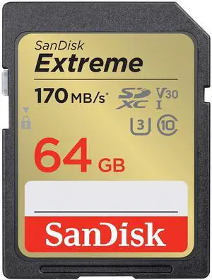 SANDISK 64GB Extreme SDXC UHS-I Memory Card - C10, U3, V30, 4K, UHD, SD Card - SDSDXV2-064G-GNCIN SANDISK 64GB Extreme SDXC UHS-I Memory Card - C10, U3, V30, 4K, UHD, SD Card - SDSDXV2-064G-GNCIN