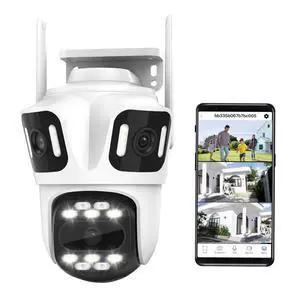 9MP Three Lens Wireless Outdoor Security Camera, Three Cameras in One, 360 Pan/Tilt, No Blind Spot, Auto Tracking, 24/7 Recording, Spotlight, Night Vision, 2-Way Audio, IP66, for Home Surveillance 9MP Three Lens Wireless Outdoor Security Camera, Three Cameras in One, 360 Pan/Tilt, No Blind Spot, Auto Tracking, 24/7 Recording, Spotlight, Night Vision, 2-Way Audio, IP66, for Home Surveillance