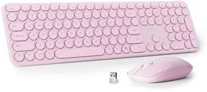UBOTIE Wireless Keyboard and Mouse Combo - Retro Round 110 Keycaps Silent Typing 2.4G Aesthetic Computer Keyboard with Number Pad for Laptop, Mac, Windows (Pink UBOTIE Wireless Keyboard and Mouse Combo - Retro Round 110 Keycaps Silent Typing 2.4G Aesthetic Computer Keyboard with Number Pad for Laptop, Mac, Windows (Pink