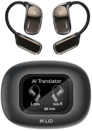 M-LID AI Translator Earbuds, Open-Ear Bluetooth 5.4 Headphones, Real-Time 144 Language Translation, LDAC Hi-Res Audio, Mic, Fast Charging, Translator Earphones for Travel & Business (Black) M-LID AI Translator Earbuds, Open-Ear Bluetooth 5.4 Headphones, Real-Time 144 Language Translation, LDAC Hi-Res Audio, Mic, Fast Charging, Translator Earphones for Travel & Business (Black)