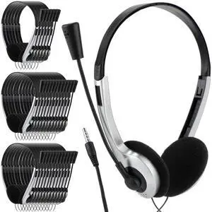 Yunsailing 30 Pack Classroom Headphones with Microphone School Student Headphones Bulk Class Set Lightweight Adjustable Earphones on Ear with 3.5 mm Jack(Silver,Plastic Stem) Yunsailing 30 Pack Classroom Headphones with Microphone School Student Headphones Bulk Class Set Lightweight Adjustable Earphones on Ear with 3.5 mm Jack(Silver,Plastic Stem)