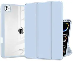 Batianda Hybrid Case for iPad Pro 13-inch 2024 M4 Chip [Built-in Apple Pencil Slot] Stylish Design Premium Cover with Clear Back Shell TPU Bumper Auto Wake/Sleep, Blue