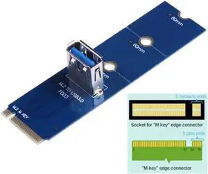 NGFF M.2 to USB 3.0 PCI E Riser Card M2 M Key Motherboard to USB3.0 Extender Raiser Adapter for 2242/2260/2280 for BTC Mining