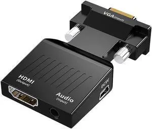 VGA to HDMI Adapter Converter VGA Male to HDMI Female Adapter with Audio Cables for PC Laptop to HDTV Projector Video Audio Converter