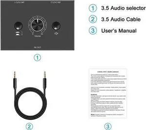 3.5mm Audio selector 3.5mm Audio Switch Audio Switcher, Passive Speaker Headphone Manual Selector Splitter Box Audio Sharing (2-IN-1-OUT/1-IN-2-OUT) , No External Power Required