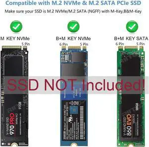 M.2 to USB Adapter, NVMe NGFF to USB 3.0 Reader Converter Card, Support PCIe and SATA Based SDD 2230 2242 2260 2280 mm, No Cable Needed