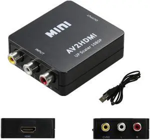 1080P Mini RCA AV VGA to HDMI Adapter AV (CVBS) Composite video FL/FR stereo audio to HDMI Converter with USB HDMI cable for PC