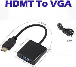 Black HDMI to VGA Adapter Digital to Analog Audio Converter M/F Video Cable for Xbox 360 PS3 PS4 PC Laptop TV Box to Projector
