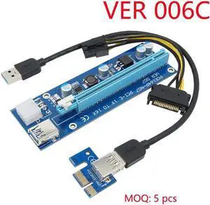 Aomoproing 60cm USB 3.0 PCIe Riser Card PCI-E 1x to 16x Extender Riser Card USB Adapter SATA 15Pin-6Pin Power Cable for BTC Mining WK02