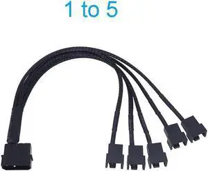 4-Pin Molex to 5 x 3 Pin / 4 Pin PMW 12V PC Case Computer Cooler Cooling Fan Splitter Y Power Adapter Cable