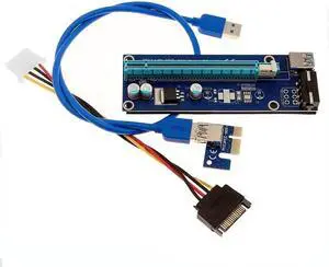 0.6M PCI-E 1X to 16X Riser Card Extender PCI Express Extension Cable + USB 3.0 Data Cable / 15Pin SATA to 4Pin Power Cord