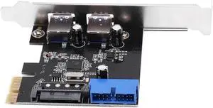 4 Ports USB 3.0 PCIe PCI Express Expansion Card 2 External Ports & 2 Internal 19Pin Header for PCI-E x1/x4/x8/x16 Computer PC
