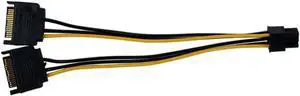 15 Pin SATA Male to 2 Female 6 Pin PCI-E PCIe PCI Express Graphics Video Display Card Dual Sata to 6pin Power Cable for PC