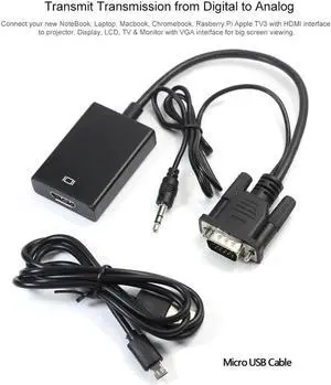 VGA to HDMI Converter Adapter Output 1080P HD with Audio VGA2HDMI TV AV to HDTV Video Cable Converter Adapter for TV PC