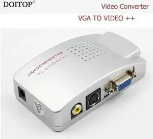 DOITOP Laptop VGA to TV AV RCA Composite Video Adapter Converter Switch Box Support S-video NTSC PAL VGA TO VIDEO Converter A3