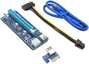 PC PCIe PCI-E PCI Express Riser Card 1x to 16x USB 3.0 SATA to 6Pin IDE Molex Power Supply for BTC Miner Machine