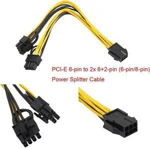 PCI-E 6-pin to 2x 6+2-pin (6-pin/8-pin) Power Splitter Cable PCIE PCI Express