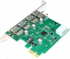 4 Port PCIE PCI-e to USB 3.0 Expansion Card - USB 3.0 Hub Controller PCI Express Card Adapter w/ Extra Molex 4pin LP4 Power