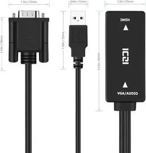 1080P HD VGA to HDMI Converter Adapter with Audio VGA HDMI AV Video Cable Converter Adapter for PC Laptop to Monitor TV
