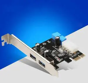 USB 3.0 PCI-E Expansion Card Adapter External 2 Port USB3.0 Hub Internal 19pin Header PCI-E Card 4pin IDE Power