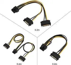 20cm/40cm Dual/Single 15 Pin SATA Male To 8 Pin Female Power Supply For Mining PCI-E PCI Express Cable Computer Accessories