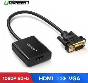 UGREEN Active HDMI to VGA Adapter with 3.5mm AUX Audio Jack HDMI Female to VGA Male Converter for TV Stick PC Projector Laptop