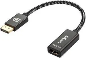Displayport to HDMI Adapter 4K@60Hz Gold Plated DP to HDMI 2.0 Video Display Converter for Desktop PC HDMI Connector Adapter 7.87 Male to Female Cable