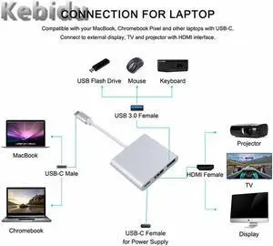 USB Type-C to HDMI USB3.0+PD Charge Hub Type C video data Adapter USB-C Converter Male to Female for Mac Air TV Pro Pixel