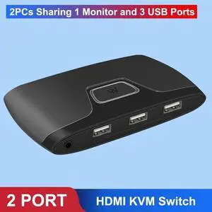 KVM Switch HDMI 2 Port 4K USB HDMI KVM Switch 2 IN 1 OUT Box for 2PC Sharing Printer Keyboard Mouse HDMI Switcher for PC Monitor