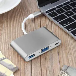 USB Type C to VGA Adapter Multiport USB 3.1 Hub Type-C Female with Charging & Video Converter for Apple MacBook Projector TV