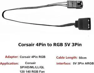 Aomoproing  Corsair 5V 3-Pin ARGB to RGB 4Pin Male LED Adapter Cable for HD LL120 140 QL Fan 1.64ft