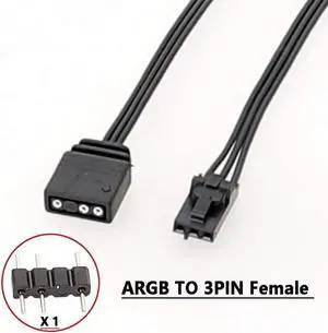 5V 3-Pin ARGB to RGB 3Pin Male LED Adapter Cable for HD LL120 140 QL Fan 1.64ft