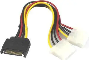 15 Pin SATA Male to 2 Female 20cm 4 Pin Molex Female IDE HDD Power Hard Drive Cable 15 Pin SATA Male to 2 Female 20cm 4 Pin Molex Female IDE HDD Power Hard Drive Cable