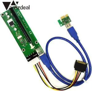 PCIe PCI-E Express 1X to 16X USB 3.0 Riser Extender Adapter Anti-burning w/ SATA Power Cable Strong Line