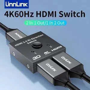 Unnlink 4K 60Hz HDMI Switch 2 Ports 2 In 1 Out Video Splitter for Laptop PC Xbox PS3/4/5 TV Box to Monitor TV Projector Adapter